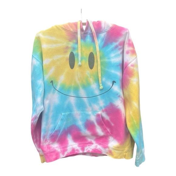 Tilly's Tops - Tie-Dye Smiley Hoodie - Pink, Blue, Yellow